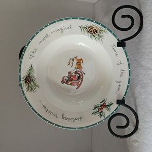 Mikasa Christmas Wish Discontinued Santa Sleigh Large Rim Soup Bowls Set of 4